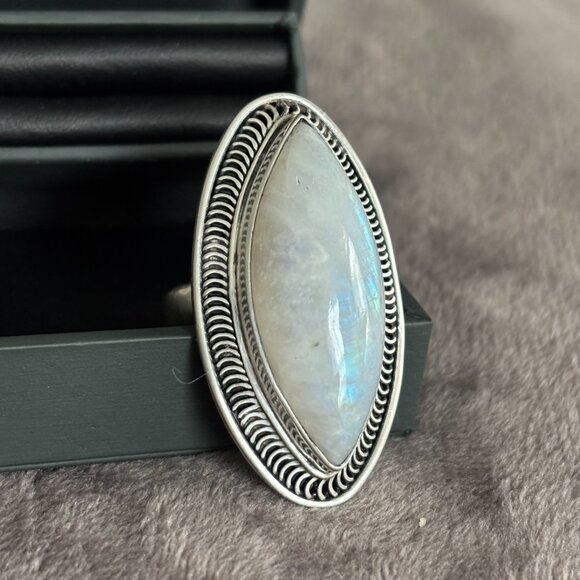Rainbow Moonstone Ring 925 Sterling Silver - Picture 4 of 5